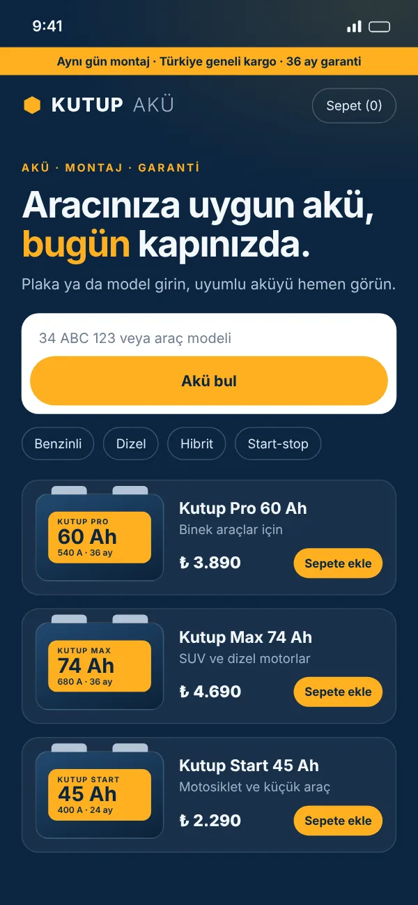 Kutup Akü web sitesi mobil