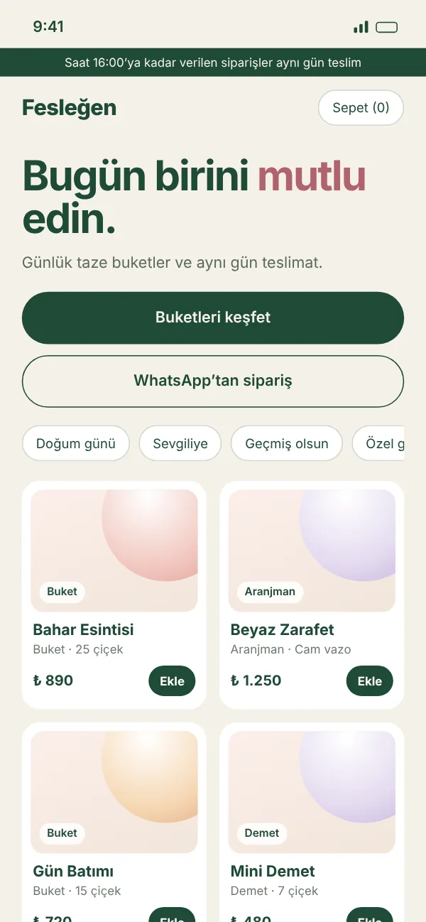 Fesleğen çiçekçi online mağaza mobil