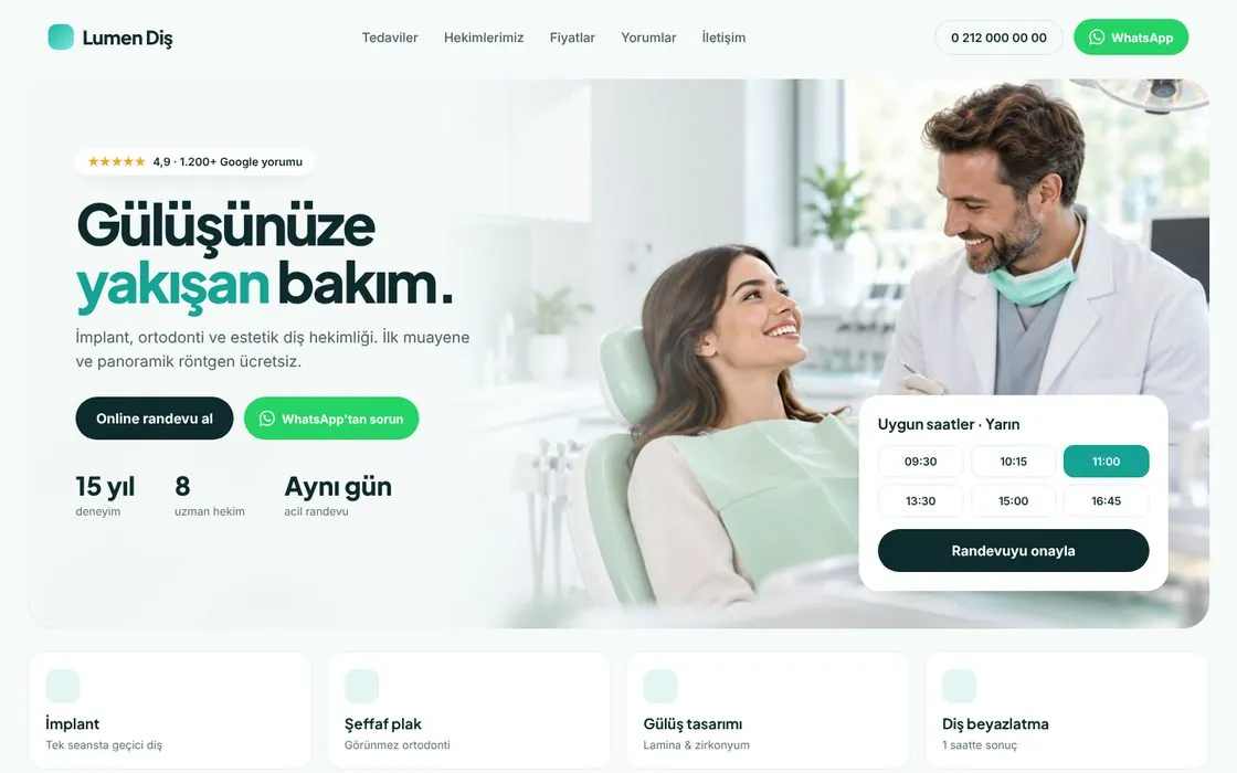 Lumen Diş Kliniği web sitesi