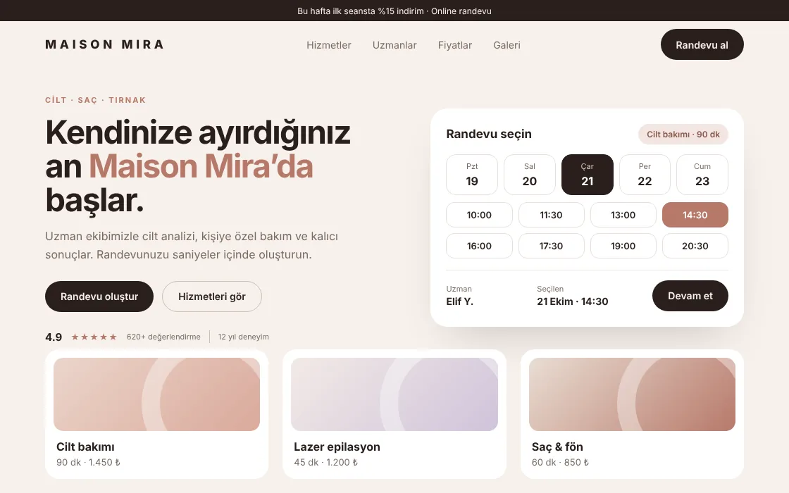 Maison Mira güzellik merkezi web sitesi